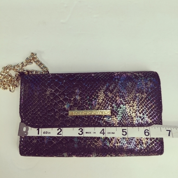 BANDOLINO Oil Slick Snake Skin Wristlet Wallet Clutch Cell Phone Case w/ Chain - Picture 15 of 16